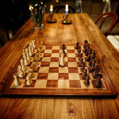 Chess Board ROUNDED & Chess Pieces GERMAN STAUNTON