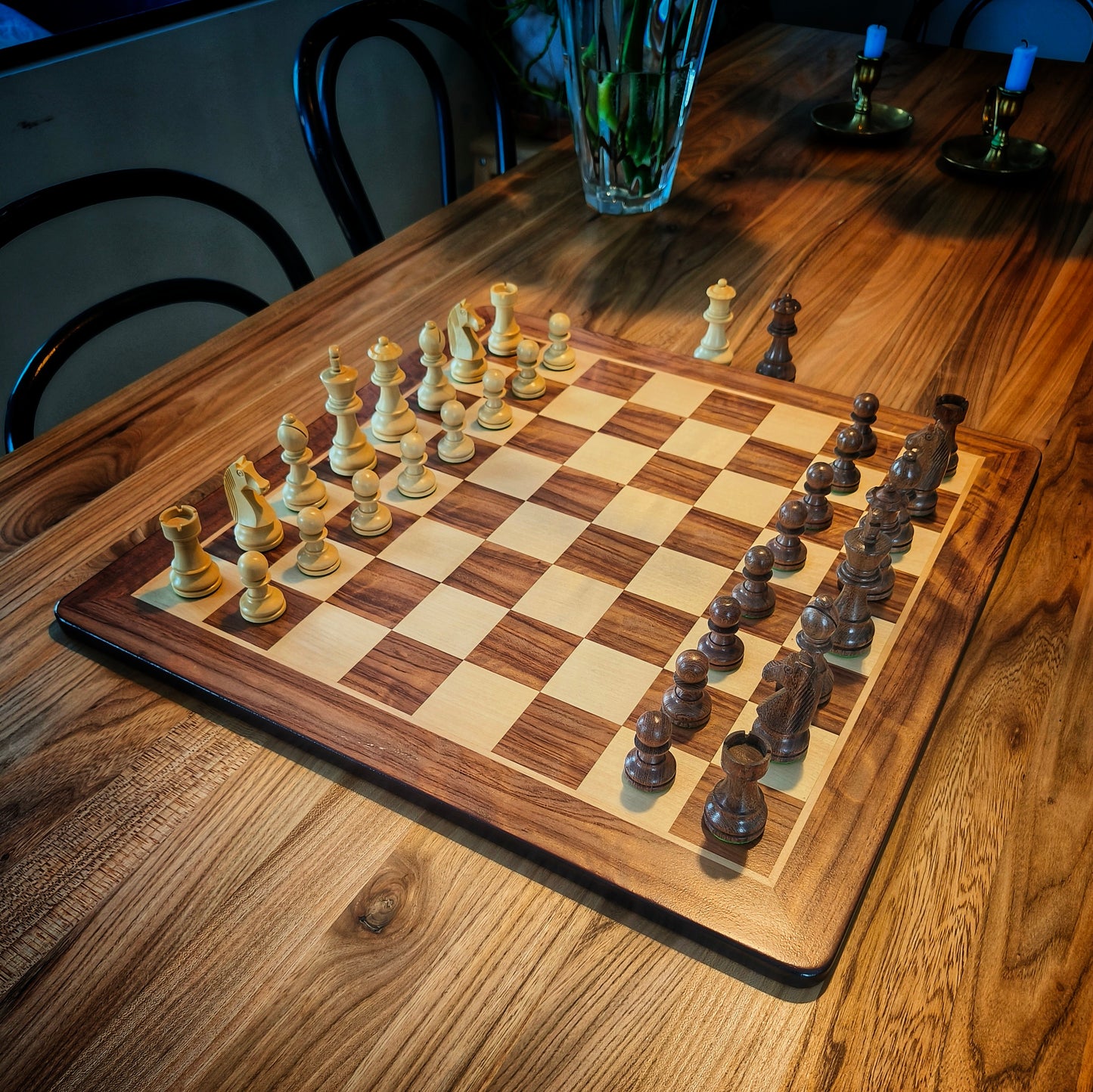 Chess Board ROUNDED & Chess Pieces GERMAN STAUNTON