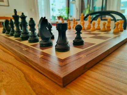 Chess Board WALNUT & Chess Pieces GERMAN STAUNTON BLACK